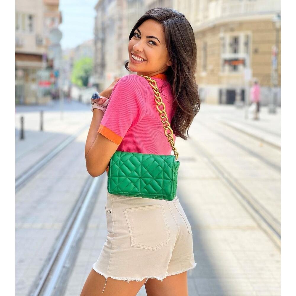 ZARA Green Quilted Chain Shoulder Bag NWT Gold Chain Purse OS - Picture 10 of 16